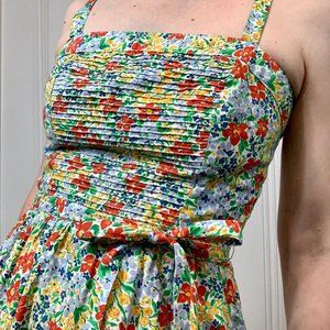 Vintage Floral Sundress w Pintucks & Bows Size S